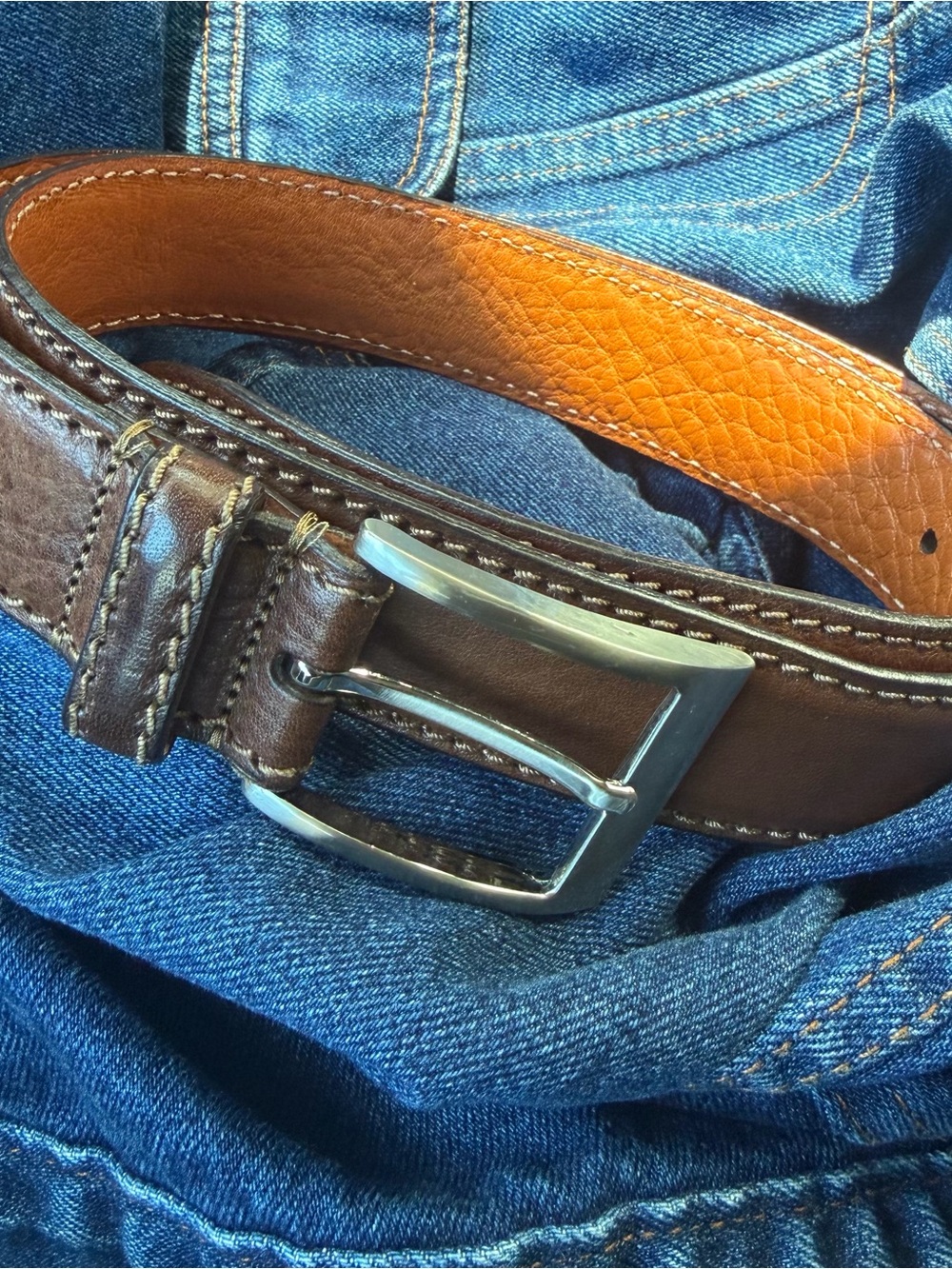 Trafalgar Brando Handcrafted Pebbled Brown Leather Belt  Italian Calfskin 32